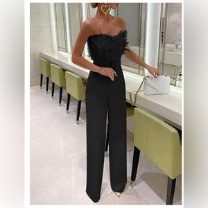 New Black Feather Jumpsuit NWT